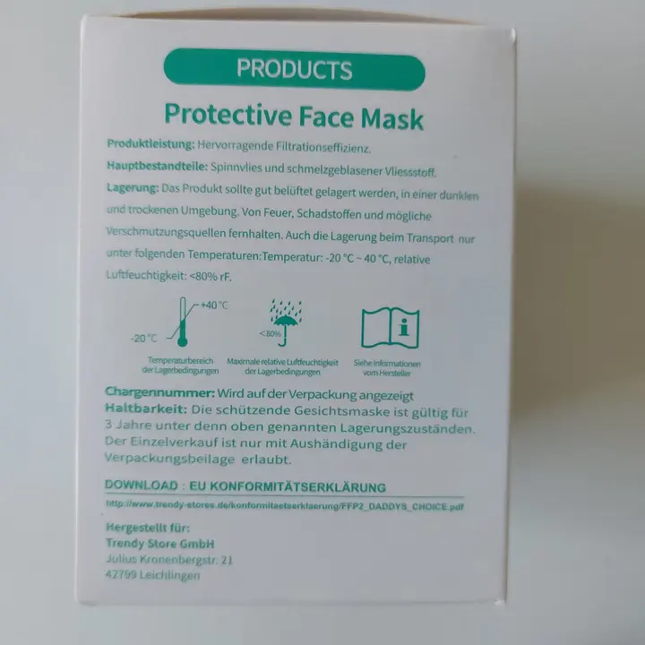 Foto uit de officiële melding: DADDY'S CHOICE Protective Face Mask Het masker van het deeltjefilter — risico: Gezondheidsrisico/overige