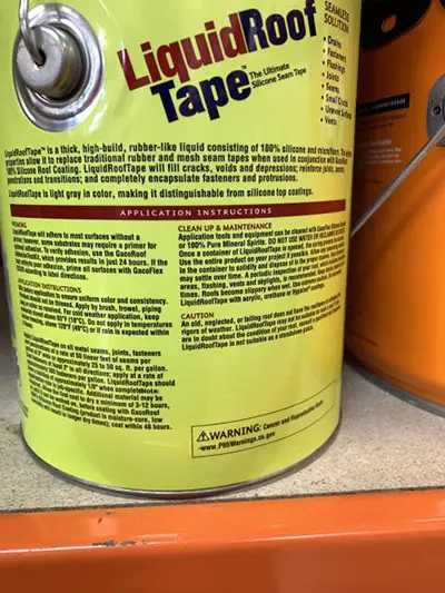 Photo from the official notice: Gaco Gacoflex liquid roof tape architectural coating and waterproofing product — chemical risk