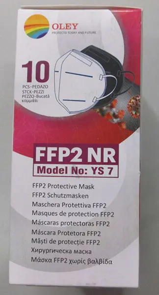 Foto aus der offiziellen Meldung: Oley OLEY FFP2 NR Partikelfiltermaske — Risiko: The filter penetration of the respiratory mask clearly exceeds the permissible 6%.