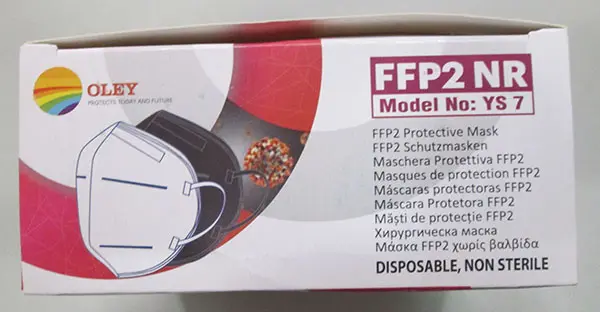 Foto aus der offiziellen Meldung: Oley OLEY FFP2 NR Partikelfiltermaske — Risiko: The filter penetration of the respiratory mask clearly exceeds the permissible 6%.