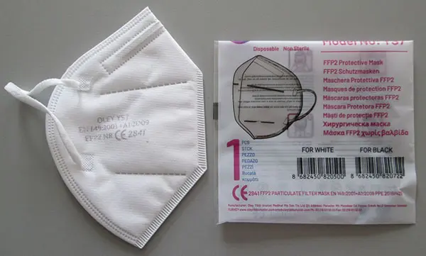 Foto aus der offiziellen Meldung: Oley OLEY FFP2 NR Partikelfiltermaske — Risiko: The filter penetration of the respiratory mask clearly exceeds the permissible 6%.
