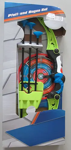 Foto do aviso oficial: Pfeil- und Bogen Set Arco de brinquedo e conjunto de flechas — risco: Engasgamento & Ferimentos