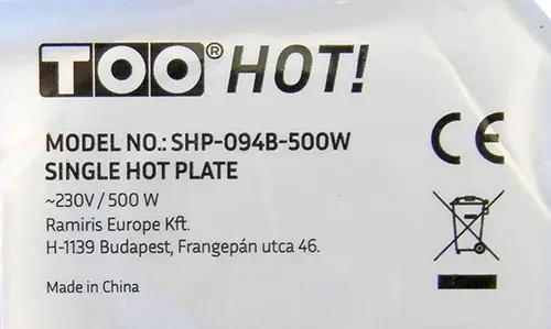 Foto do aviso oficial: TOO HOT SINGLE HOT PLATE Placa quente — risco: Choque elétrico