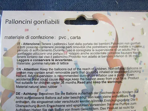 Foto dell’avviso ufficiale: DZ Party 28 palloncini gonfiabili di vari colori Party Ballons — rischio: Rischio chimico
