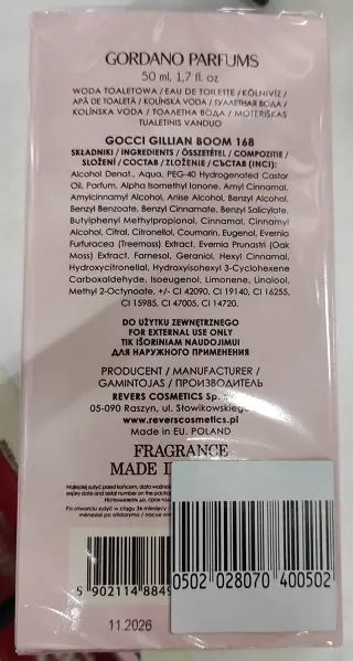 Foto dell’avviso ufficiale: GORDANO PARFUMS GOCCI GILLIAN BOOM Eau de toilette — rischio: Rischio chimico