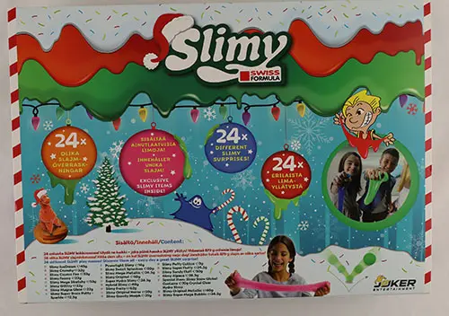 Photo de l’avis officiel: Joker Group Slimy swiss formula Calendrier de Noël — risque: Risque chimique & Étouffement