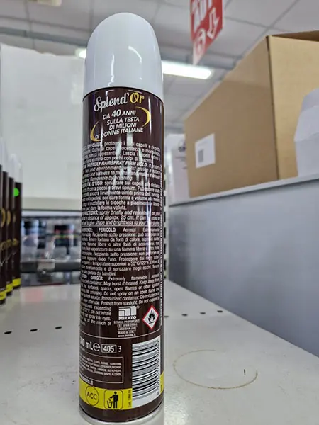 Foto dell’avviso ufficiale: Splend'or Splend'or Spray per capelli — rischio: Rischio chimico (A12/01684/22)