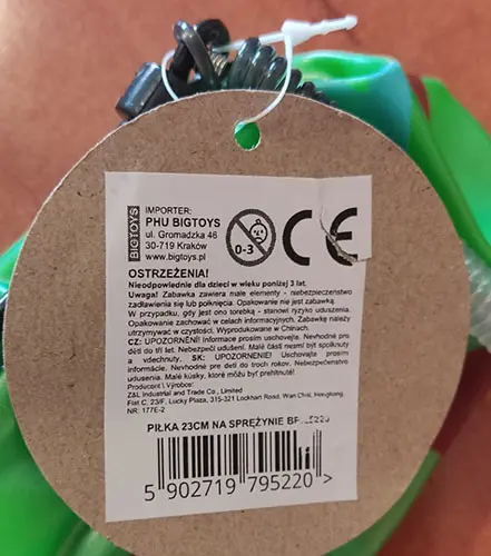Foto dell’avviso ufficiale: BIGTOYS PILKA 23CM NA SPREZYNIE Palla di plastica — rischio: Rischio chimico