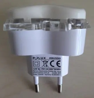 Photo from the official notice: POLUX Lampka nocna LED Polux Jabluszko socket night light — electric shock risk