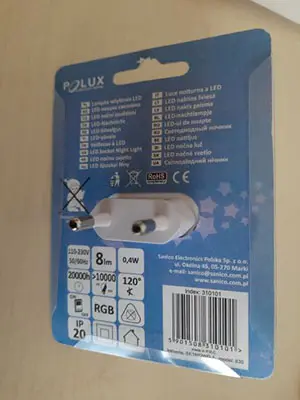 Photo from the official notice: POLUX Lampka nocna LED Polux Jabluszko socket night light — electric shock risk