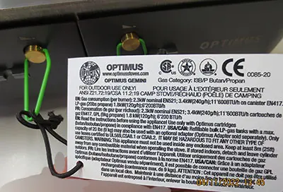 Photo from the official notice: Optimus portable camping stove — burns & fire risk