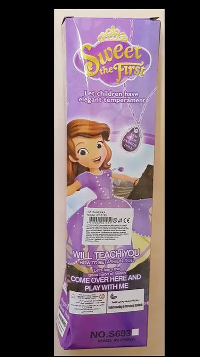 Photo from the official notice: Sweet the First plastic doll — chemical risk (A12/01764/22)