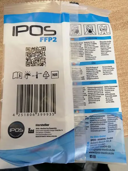 Foto uit de officiële melding: IPOS Atemschutz-maske, Meltblown protective mask Het masker van het deeltjefilter — risico: Gezondheidsrisico/overige
