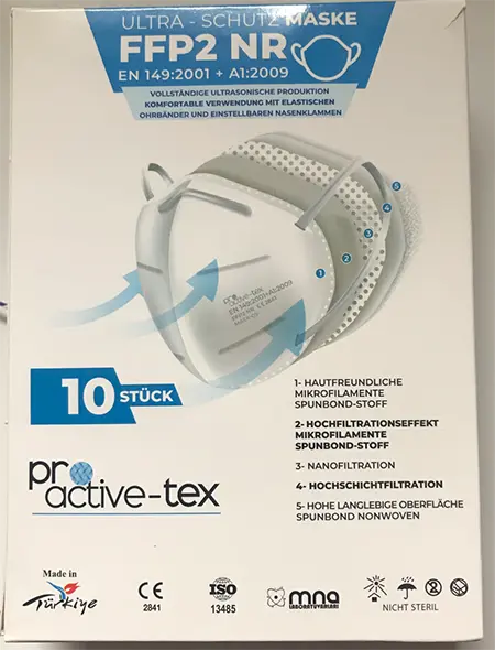 Foto uit de officiële melding: PROACTIVE-TEX Proactive-tex MASK- 05 Het masker van het deeltjefilter — risico: Gezondheidsrisico/overige