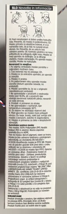 Foto uit de officiële melding: PROACTIVE-TEX Proactive-tex MASK- 05 Het masker van het deeltjefilter — risico: Gezondheidsrisico/overige