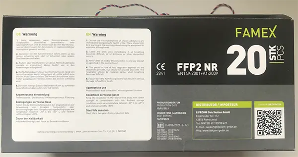 Foto aus der offiziellen Meldung: FAMEX FAGOMED Particle filtering half mask Partikelfiltermaske — Risiko: Gesundheitsrisiken/Sonstige