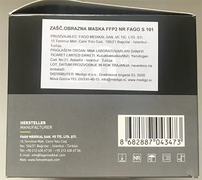 Foto aus der offiziellen Meldung: FAMEX FAGOMED Particle filtering half mask Partikelfiltermaske — Risiko: Gesundheitsrisiken/Sonstige