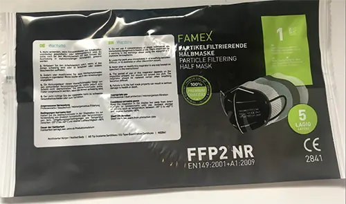 Foto aus der offiziellen Meldung: FAMEX FAGOMED Particle filtering half mask Partikelfiltermaske — Risiko: Gesundheitsrisiken/Sonstige