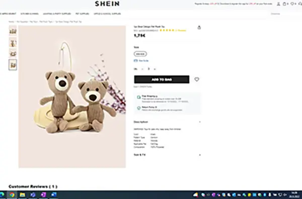 Photo de l’avis officiel: Shein 1pc Bear Design Pet Plush Toy Jouet doux — risque: Étouffement