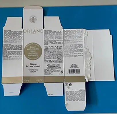 Foto aus der offiziellen Meldung: Orlane Soin de blanc sérum éclaircissant Hautaufhellendes Serum — Risiko: Chemikalie