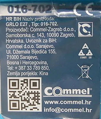 Photo from the official notice: COMMEL BULB SOCKET — electric shock risk