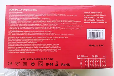 Foto aus der offiziellen Meldung: Sople Lampki 300L Beleuchtungskette — Risiko: Elektrischer Schlag & Feuer