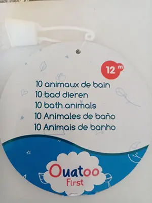 Foto uit de officiële melding: OUATOO 10 animaux de bain - Ouatoo First Plastic badspeelgoed set — risico: Chemische risico's