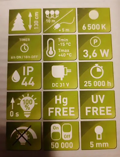 Foto dell’avviso ufficiale: RETLUX Xmas lights Catena di illuminazione — rischio: Ustioni & Scossa elettrica