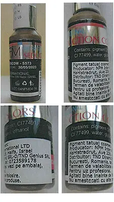 Foto aus der offiziellen Meldung: NPM International Seduction Colors Tattoo-Tinte für dauerhaftes Make-up — Risiko: Chemikalie