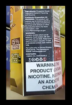 Photo from the official notice: bang bang XXL, 2000 puffs, 50 mg/ml (5%) 6 ml volume disposable electronic cigarette — chemical risk