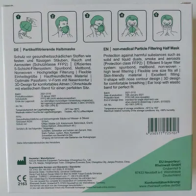 Foto aus der offiziellen Meldung: AnDum Particle Filtering Half Masks Partikelfiltermaske — Risiko: Gesundheitsrisiken/Sonstige