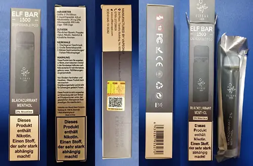 Foto aus der offiziellen Meldung: Elf bar ELF BAR 1500, DISPOSABLE POD Elektronische Einweg-Zigarette — Risiko: Chemikalie
