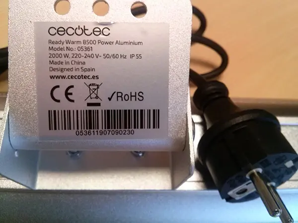 Foto uit de officiële melding: Ready Warm 8500 Power Aluminium Elektrische verwarming — risico: Brandwonden & Elektrische schok