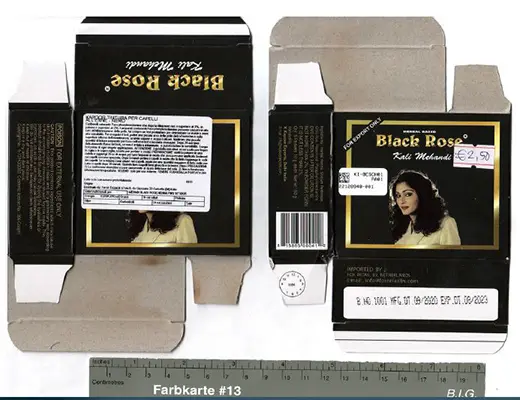 Photo de l’avis officiel: Black Rose Colorant pour cheveux — risque: Risque chimique