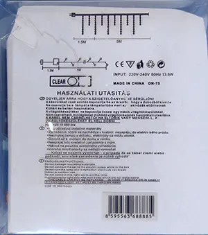 Photo from the official notice: Karácsonyi jégcsap égősor (Christmas icicle burning line) lighting chain — burns & electric shock risk