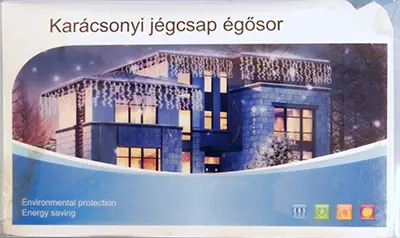 Photo from the official notice: Karácsonyi jégcsap égősor (Christmas icicle burning line) lighting chain — burns & electric shock risk