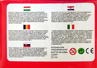 Photo from the official notice: BUON NATALE 100L lighting chain — burns & electric shock risk