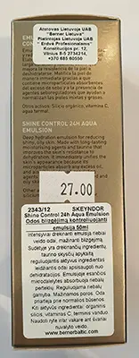 Photo de l’avis officiel: SKEYNDOR Skin shine control emulsion Crème pour la peau — risque: Risque chimique
