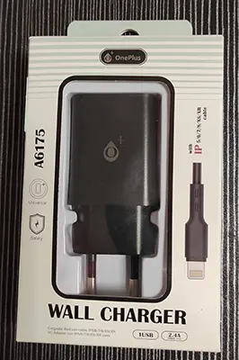 Foto aus der offiziellen Meldung: One Plus USB Wall charger One Plus A6175 Reiseadapter — Risiko: Elektrischer Schlag