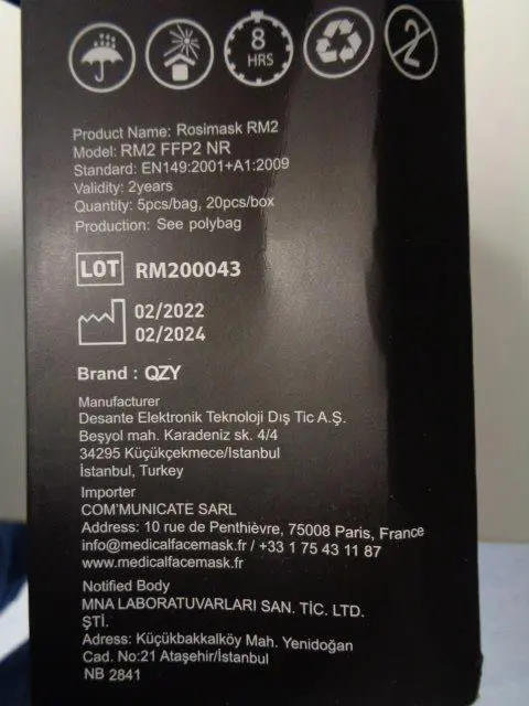 Photo from the official notice: ROSIMASK Rosimask RM 2 FFP2 Atemschutzmaske particle filter mask — health risk