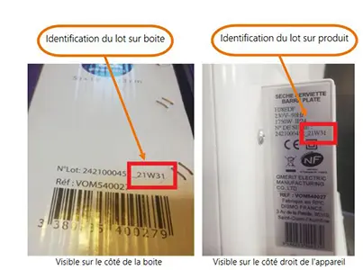 Photo de l’avis officiel: Voltman Seche serviette barre plate Sèche-serviettes électrique — risque: Incendie