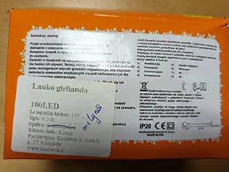Foto do aviso oficial: LAMPKI CHOINKOWE 100 LED Corrente de iluminação — risco: Choque elétrico