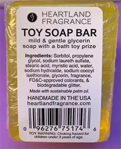 Foto do aviso oficial: Heartland fragrance Toy soap bar Sabonete de brinquedo — risco: Engasgamento