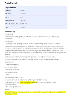Foto do aviso oficial: Lâmina de serra circular — risco: Cortes (A12/00470/23)