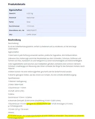 Photo from the official notice: Circular saw blade — cuts risk (A12/00471/23)