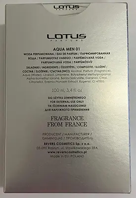 Photo de l’avis officiel: Lotus Parfums AQUA MEN 01 — risque: Risque chimique