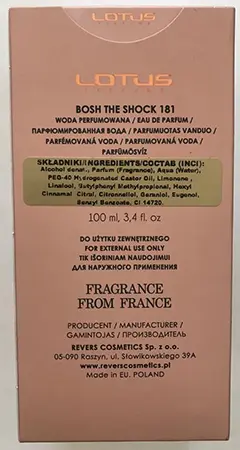Photo de l’avis officiel: Lotus Parfums Bosh The Shock 181 — risque: Risque chimique