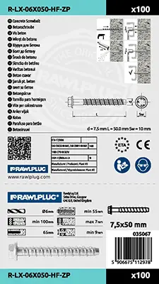 Photo de l’avis officiel: Rawlplug Betonschraube R-LX-06 Vis à béton — risque: Blessures