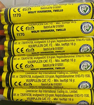 Photo from the official notice: Wolff Vuurwerk Extreme Bang Rockets fireworks — burns & damage to hearing risk