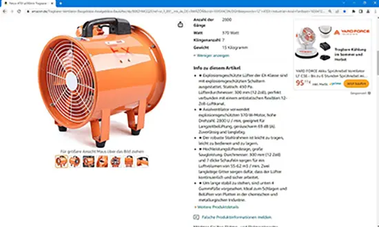 Photo from the official notice: Fetcoi / Heyuncn Portable fan — burns risk